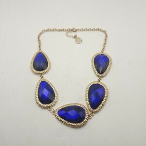 Erica Lyons Gold Tone Cobalt Blue Faceted Teardrop Statement Necklace 18-21in
